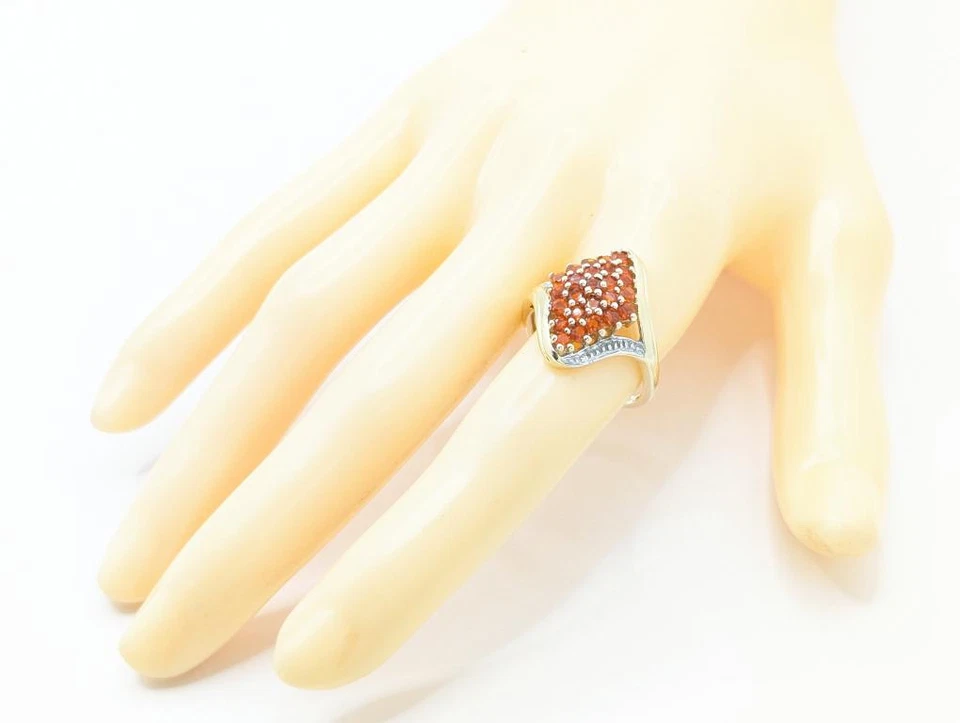 Anillo dividido de diamantes con bisel de turmalina naranja de 3,6 g de oro de 14 quilates 2 tonos talla 6,75 Foto 2 de 4