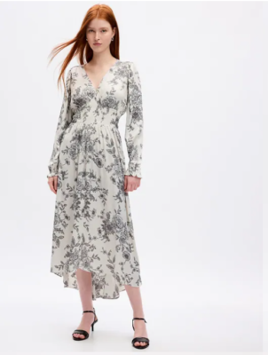 gap grey maxi dress New Women Gray Ivory Floral Smocked Long Sleeve V-neck Sz M cheap Lavender Prom Dresses