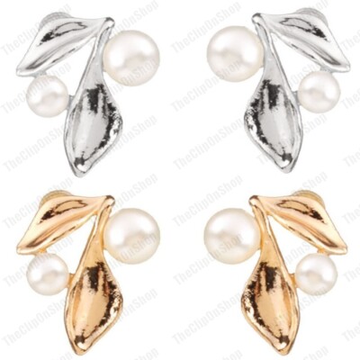 Vintage Style Berry & Leaf Pearl Ohrringe zum Anklemmen nicht durchbohrte Ohren Silber/Gold Plt