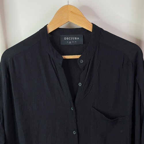 Decjuba Shirt Dress Womens 10 Black Knee Length Button Front Short Sleeve V-Neck - Picture 4 of 11