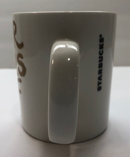 Starbucks 2015 Coffee Mug 12 oz White w/ Gold Graffiti Letters Starbucks Coffee - Picture 9 of 10