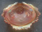 WONDERFUL VINTAGE CARNIVAL FENTON HORSE HEAD MEDALLION MARIGOLD JIP FOOTED BOWL