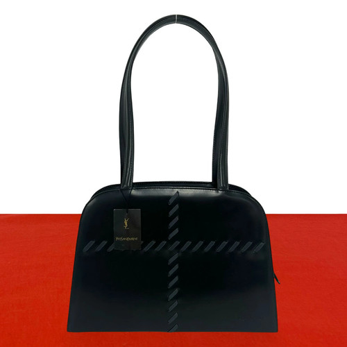 Yves Saint Laurent Stitch Shoulder Bag Leather Black Unisex #TVB1987