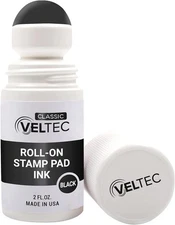 Veltec Classic Roll-on Stamp Pad Ink Refill, 2 oz Bottle, 2 fl oz, Black 
