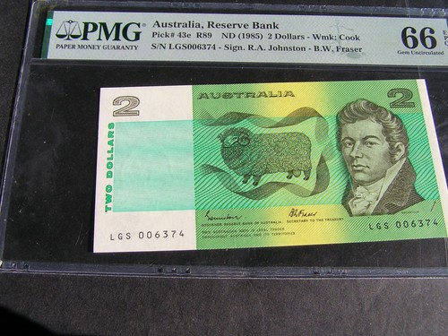 Australian $2 note 1985 Johnston Fraser PMG66 Gem UNC Banknote.