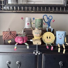 Vtg 2006 WMG Anthropomorphic SEWING THEMED Shelf Sitters w/Faces Complete Set 8
