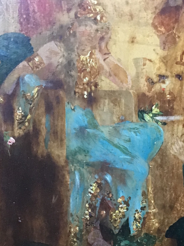 Original Oil Painting, framed, Orientalist style with female figures.