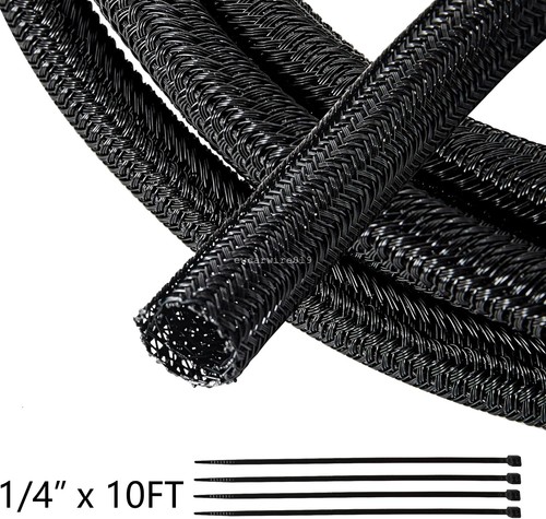 10FT Split Braided Cable Sleeve Self Wrap Wire Loom Cord Management ...