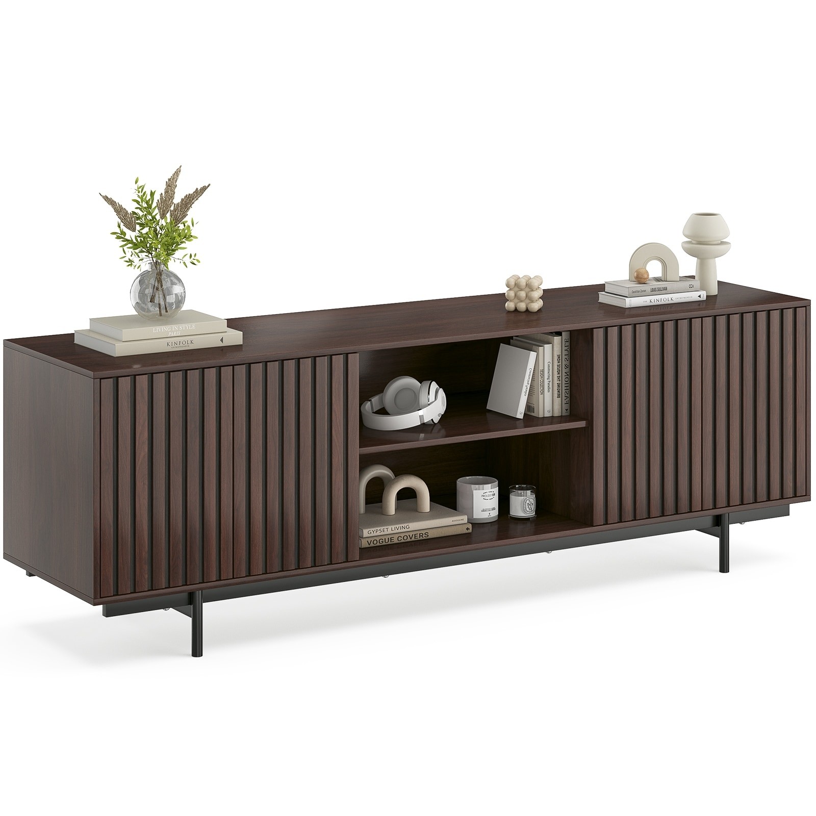 For Tvs Up To 75", Farmhouse Fluted Wood Center With