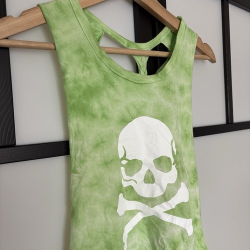 Soul Cycle Womens Tank Shirt Cutoff Muscle Top M Green Tie Dye Gym Sporty Skull - Picture 4 of 16