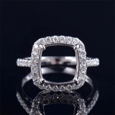 925 Sterling Silver 9x7mm Oval Cut Semi Mount Wedding Ring Two Tone Halo Ring