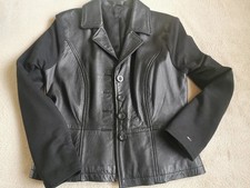 Vintage weiche Lederjacke-Kurzblazer mit Stoffarme Damen black S