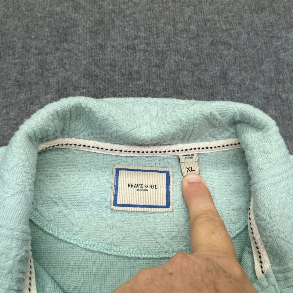 Camisa Brave Soul London Para Hombres Extra Grande Verde Azulado Polo Argyle Repujado Diamante Tejido Foto 4 de 4