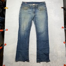 Vintage True Religion Flared Jeans Womens Blue Denim Pockets USA Made - 34X32