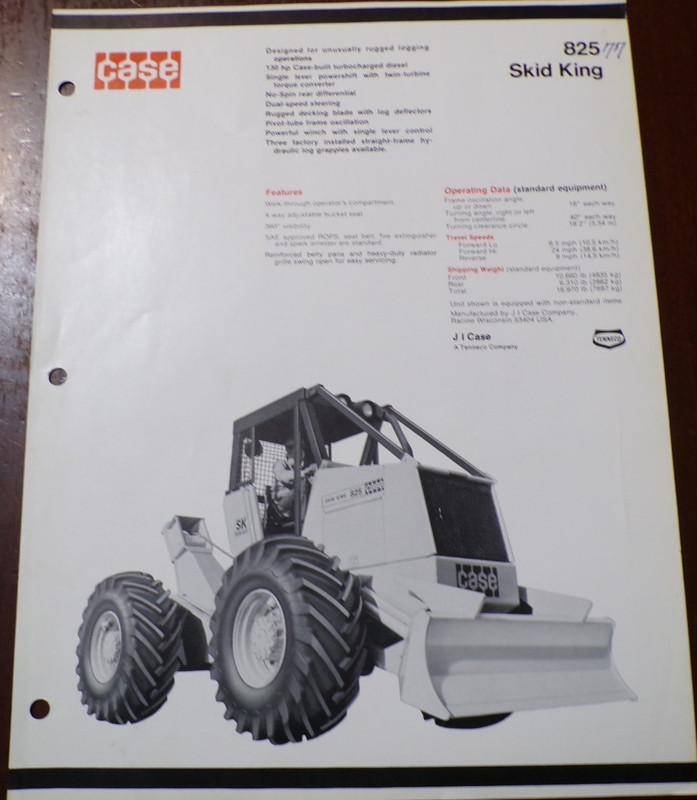 Case 825 Skid King Skidder Sales/Specifications Brochure 1972