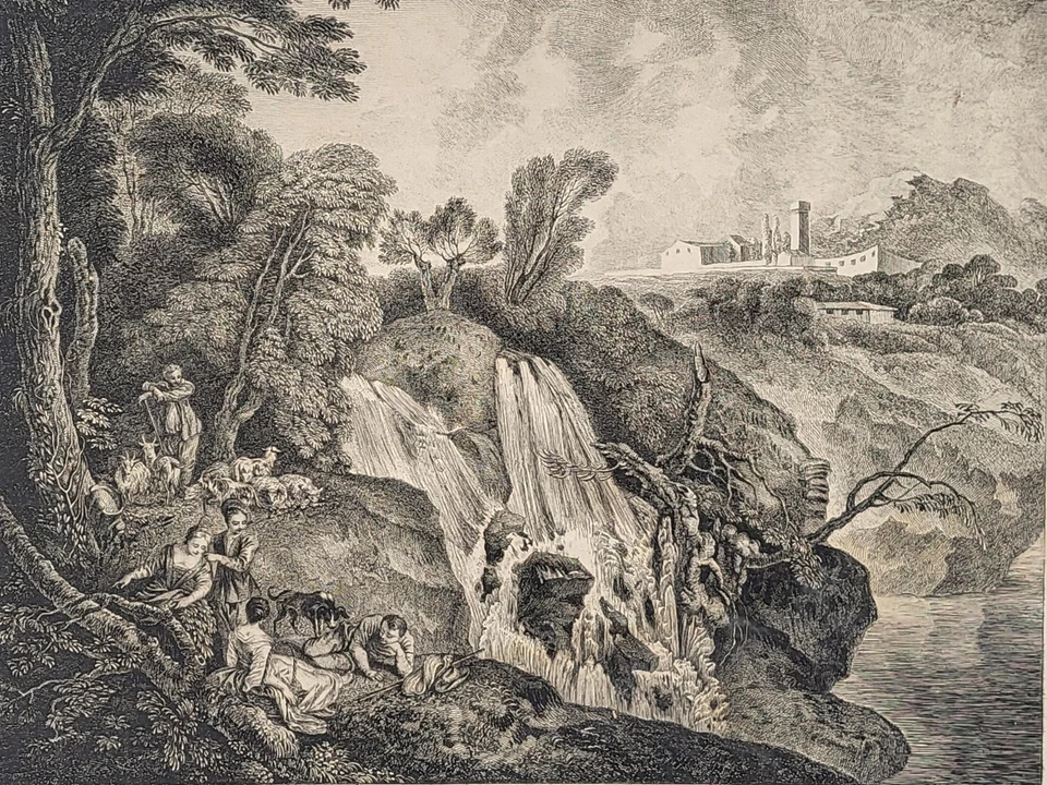 D'après Jean-Antoine WATTEAU (1684-1721) - La chute d'eau - Gravure du XVIIIe s - Photo 2/4