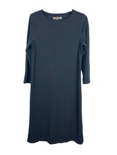 Flax Gray Below Knee Dress USA Made Minimalist Stretch 3/4 Sleeve Lagenlook