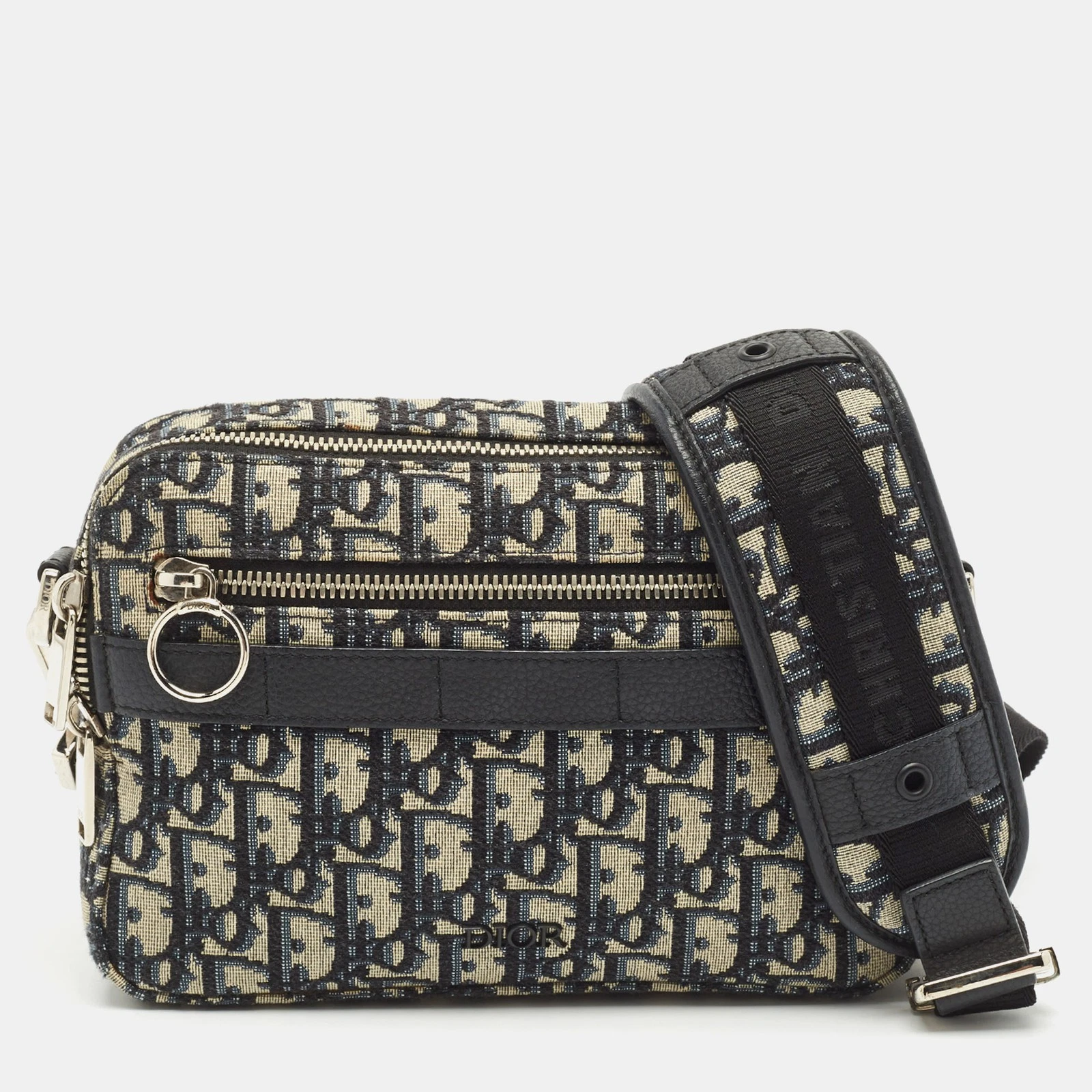 Sac bandoulière Dior bleu marine oblique toile et cuir safari