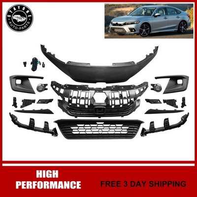 Fits 2022-2024 Honda Civic Front Upper & Lower Grille Kit W/ Fog Light & Bracket