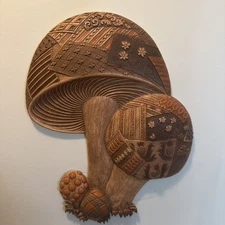 Vintage 1971 Burwood Products 19" Brown/Orange Mushroom Wall Art Hanging 0214