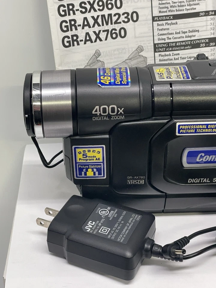 JVC GR-AX760U VHSC Camcorder Video Transfer w/Power Supply Manual VHS-C TESTED! - Image 2 of 4