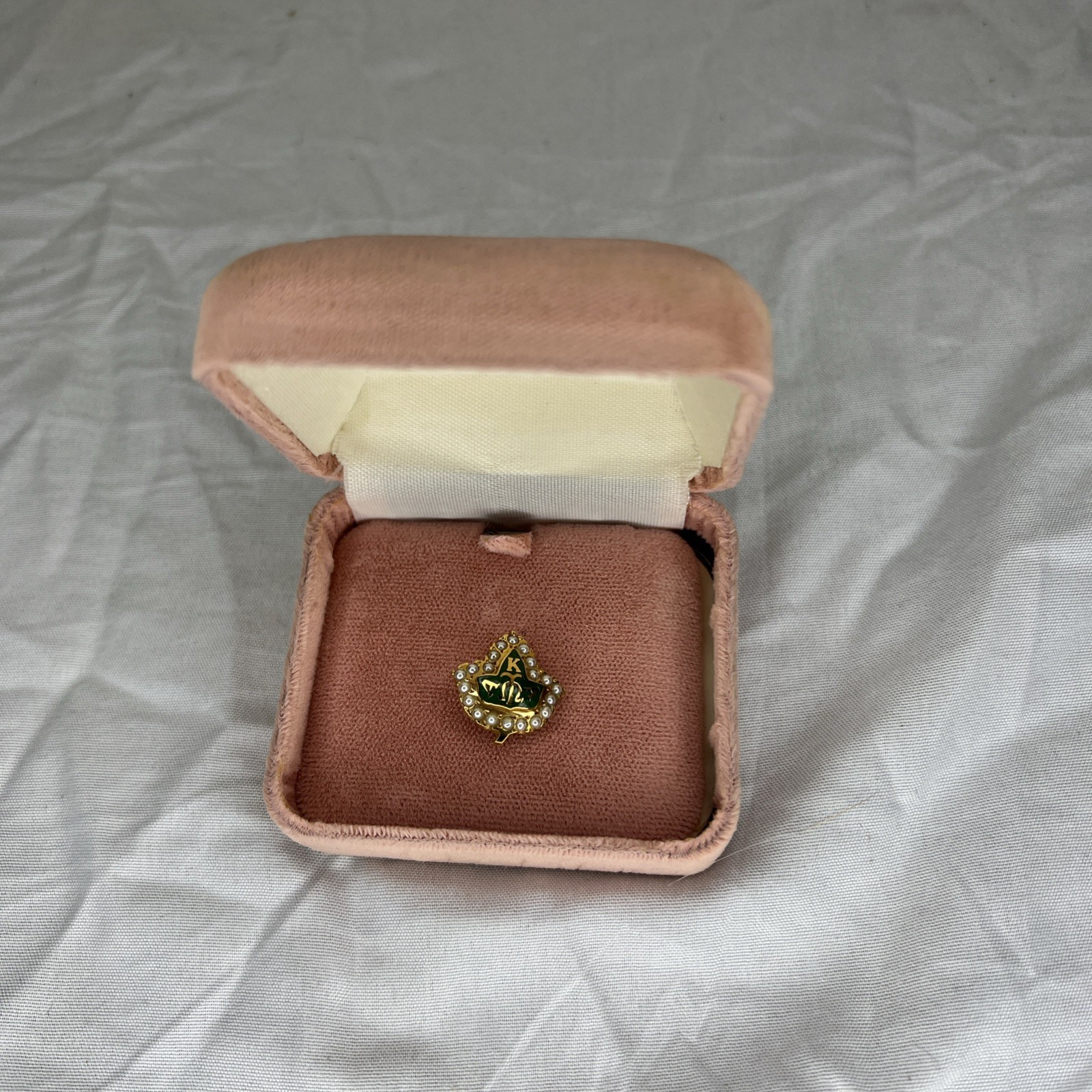 Vintage 10K Gold Alpha Kappa Alpha AKA Sorority Badge Pin Seed Pearls