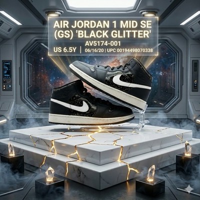 Nike Air Jordan 1 Mid SE GS Black Metallic Gold AV5174-001 Size 6.5Y Womens 8