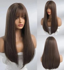 Real Human Hair New Fashion Gorgeous Long Natural Brown Women's Wigs 20 In