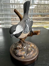 Wood Carved Bird Chickadee Driftwood Possible Phillip Phil Brown READ Broken