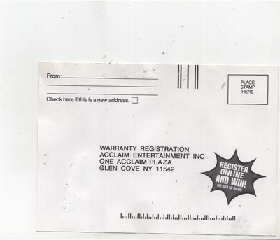 Acclaim Register Online Registration Card Insert Only Authentic