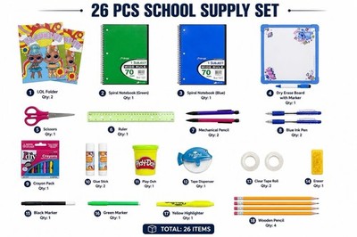 School Supplies Bundle Notebooks Markers Crayons Glue Pens pencils Sharpener NEW
