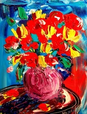 FLOWERS     Abstract Modern Original Oil Painting  CANVAS BY KAZAV TH9