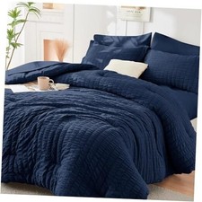 Navy Blue Queen Comforter Set Seersucker 7 Queen 88"x 88" 02 - Navy Blue
