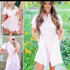 Rare! NWT! ALEXIS/Target Collab pink Stripe Shirt Dress, A-line, Belted Sz M