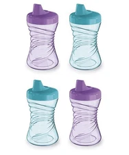 NUK Fun Grips Hard Spout Sippy Cup 10 oz. | Easy 10 oz, 4 pack, Blue/Purple 