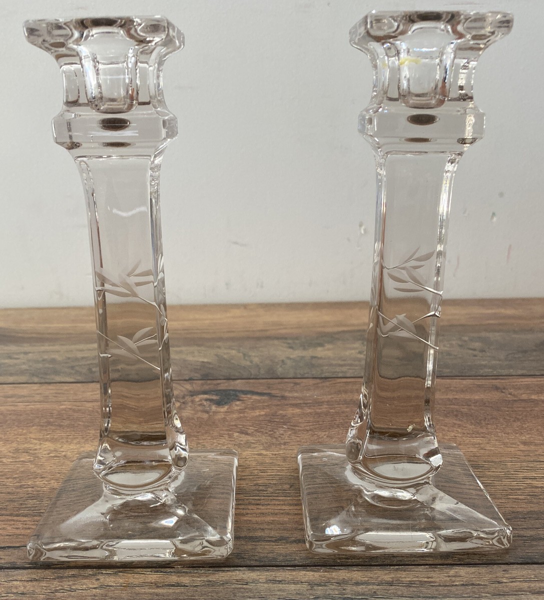 Glass etched Candle Holders pair Glass etched Candle Holders pair
