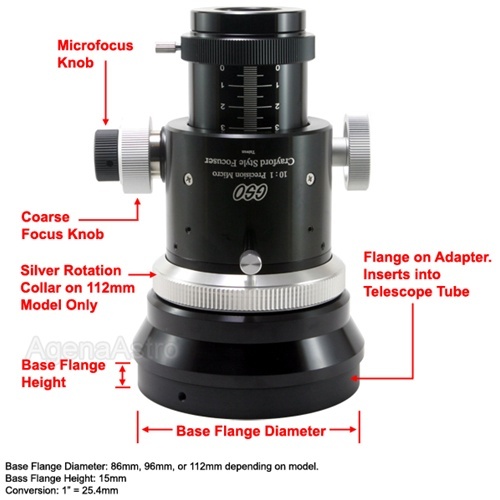 GSO 2" 1:10 Dual Speed Refractor Crayford Focuser with 86.4mm Base Adapter - Picture 3 of 3