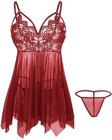 Women's Lace Sexy Babydoll Nightdress G-string Underwear Sleepwear Lingerie Set