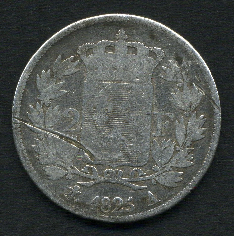 (1945) MONNAIE ARGENT de 2 FRANCS CHARLES X 1825 A - Photo 2/2