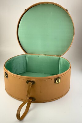 Vintage 1950's Era Brown Round Suitcase Hat Box Luggage II447