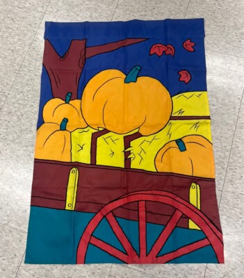 Flag Outdoor Garden Stitch Fall Autumn Thanksgiving Pumpkins Hayride 39 X 27 