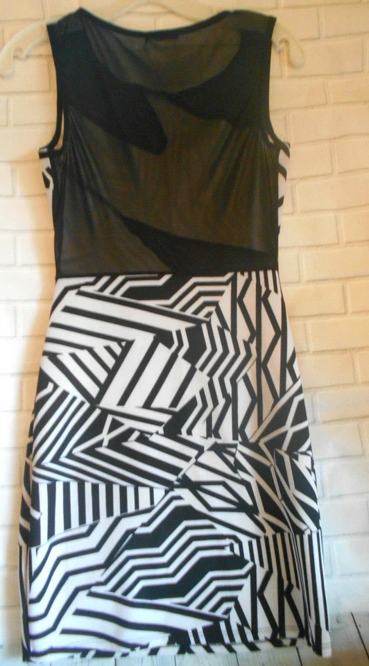 Soprano Womens Small Black White Sheer Back Sleeveless Shift Dress Artsy Boho - Image 4 of 4