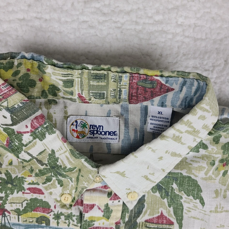 Reyn Spooner Shirt Mens XL Green Blue Island Hawaiian 1/2 Button Up Vintage - Image 3 of 4
