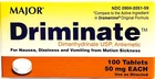 Major Driminate for Motion Sickness (Compare to Dramamine) 100ct -Exp 06-2027