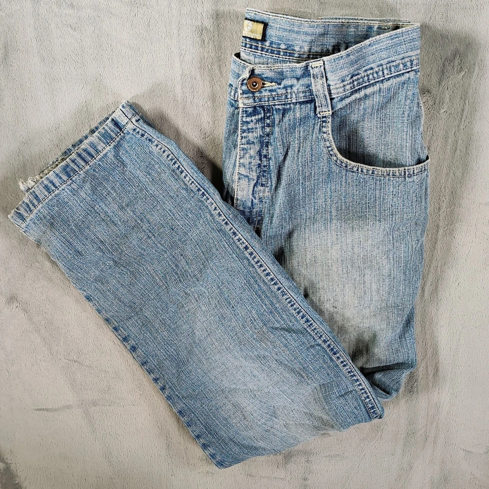 Pantalones de mezclilla desgastados calce relajado con lengüeta dorada Y2K Southpole para hombre (talla 34x30) Foto 3 de 4