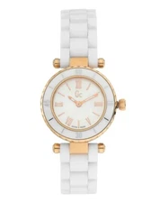 Guess Swiss Mother of White pearl dial ceramic women's Rose gold watch X70011L1S