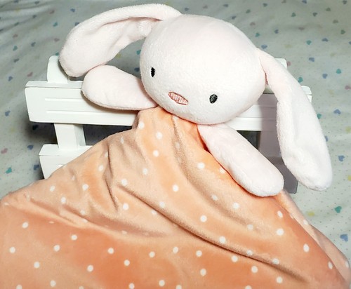23x23 Modern Moments by Gerber Bunny Rabbit Plush Lovey Pink Coral Polka Dot Big - Picture 8 of 14