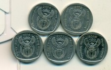5 DIFFERENT 1 RAND COINS from SOUTH AFRICA (2011, 2012, 2014, 2016 & 2018)