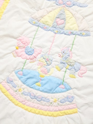 Vintage Baby Togs Baby Blanket Pastel Carousel Quilt Crib Horse duck sheep 80-90 - Picture 6 of 13