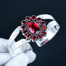 Red Garnet Gemstone Handmade 925 Sterling Silver Cuff Bangle Adjustable For Gift